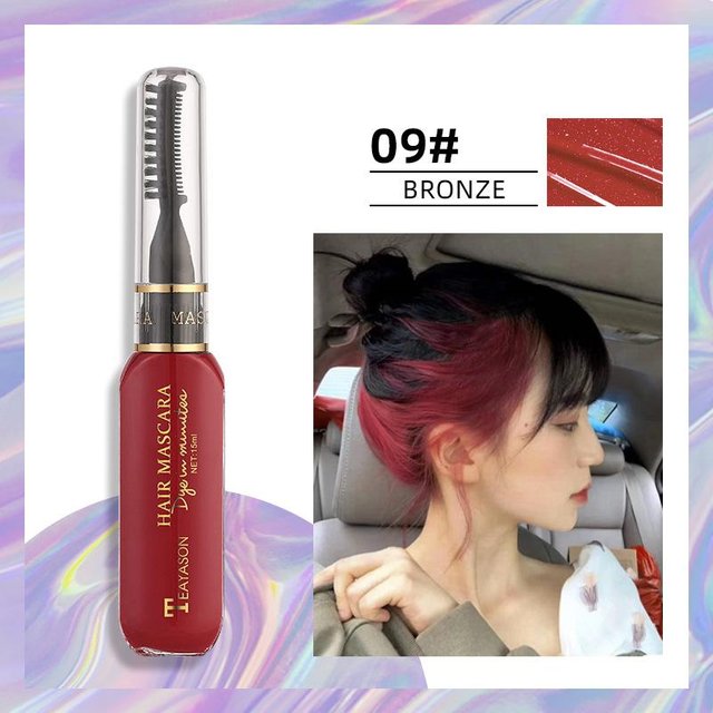 Mascara colorant temporaire pour cheveux, mascara colorant lavable pour cils et cheveux, couleurs vibrantes No. 9 vin