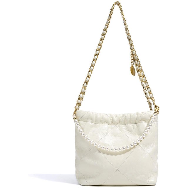 Borsa Tote a Mano da Spalla con Catena di Diamanti e Perle, Stile Piccolo Profumo, Borsa alla Moda da Donna per Rifiuti, a Tracolla bianco