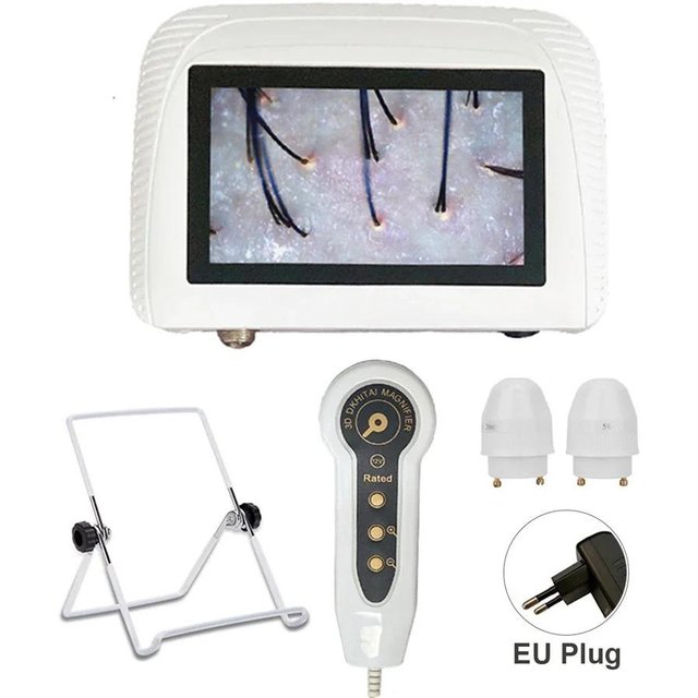 5 Zoll Hautanalysator Haut-Haar-Kopfhaut-Detektor Dermatoskopie-Tester Analysator zur Diagnose Hautpflege-Tools mit 2 wiederaufladbaren Linsen