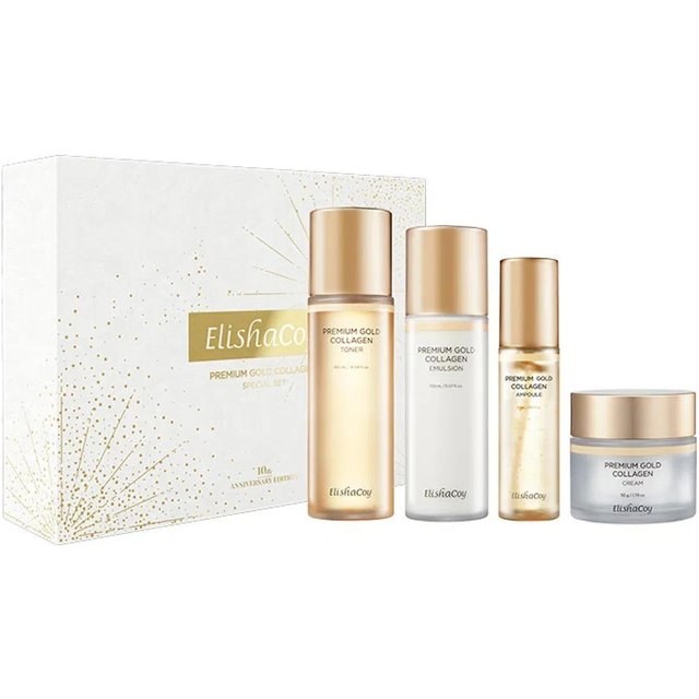 ELISHACOY Ensemble Premium Or Collagène 4 Pièces Soins Visage Raffermissant Nourrissant K-Beauty