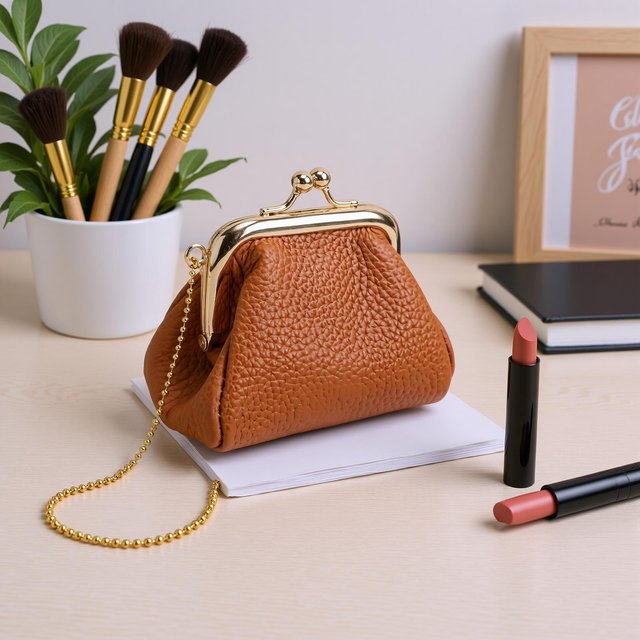 Vintage Münzbörse PU-Leder Große Öffnung Winzige Geldbörse Schmuck für Lippenstift brown