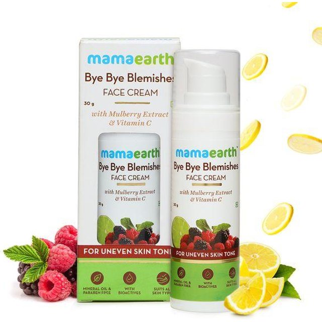 Mamaearth Bye Bye Blemishes Gesichtscreme gegen Pigmentierung, dunkle Flecken und ungleichmäßigen Hautton, leicht, nicht fettend, für einen strahlenden Teint – 30 ml white