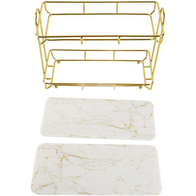 Badezimmer Aufbewahrungsregal Gold Weiß 2 Etagen Make-up Regal Humanisierte Struktur Rutschfester Tresen white