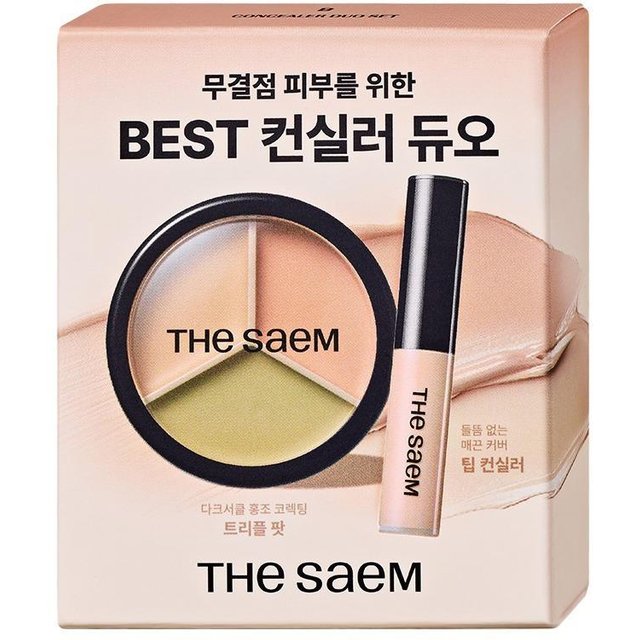 The Saem Cover Perfection Concealer Duo Set - Triple Pot (03 Korrigieren Sie Beige) + Spitzen-Concealer (1,0 Klares Beige) zur Korrektur von kühlem Hautton white