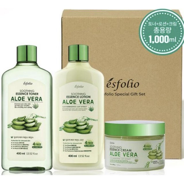 Esfolio Aloe Vera Beruhigendes Hautpflege-Set (Toner + Lotion + Creme) – Feuchtigkeitsspendende & Beruhigende Lösung für Innentrockene Haut beige