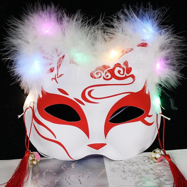 Masque LED Lumineux Masque Renards Japonais Costume Rave Masques Chat Demi-Visage Anime Mascarade Festival Fête Accessoires Cosplay