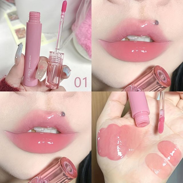 Wasserfester Spiegel-Gelee-Lippenglanz, 6 Farben, wasserleichter Lipgloss, langanhaltend, feuchtigkeitsspendend, glänzend, rot getönt, Lippen-Make-up-Kosmetik gray