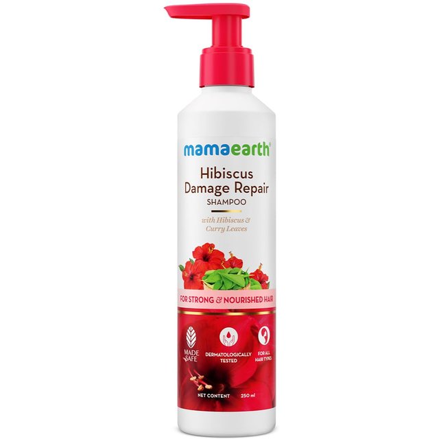 Mamaearth Hibiskus Repair-Shampoo für trockenes & krauses Haar, Mit Curryblättern, 250 ml | Nährt & stärkt für glatteres, glänzenderes Haar white