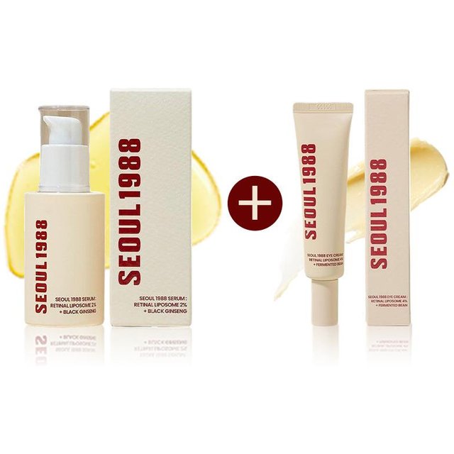 SEOUL 1988 Vitamin C Faltenpflege 4% Retinol Ginseng Gesichtsserum Straffung Feine Linien Augencreme Feuchtigkeitsspendendes Aufhellendes Set