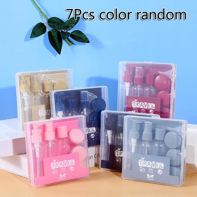 7/9-teiliges nachfüllbares Reiseflaschen-Set, Spenderspray, Lotion, Duschgel, Essenz, Shampoo, Kosmetik, leerer Behälter, Make-up-Aufbewahrung pink