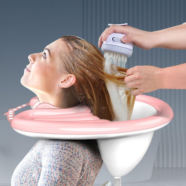 Aufblasbares Haarwaschbecken, faltbares, entleerbares Ausschnitt-verstellbares Shampoo-Tablett für ältere Menschen brown