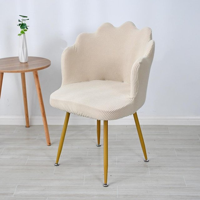 Elastische Blütenblatt-Stuhlhusse Gebogene Staubdichte Make-up-Stuhlhusse Rutschfeste Polarfleece Esszimmertisch-Stuhlhusse Lesezimmer Dekoration beige