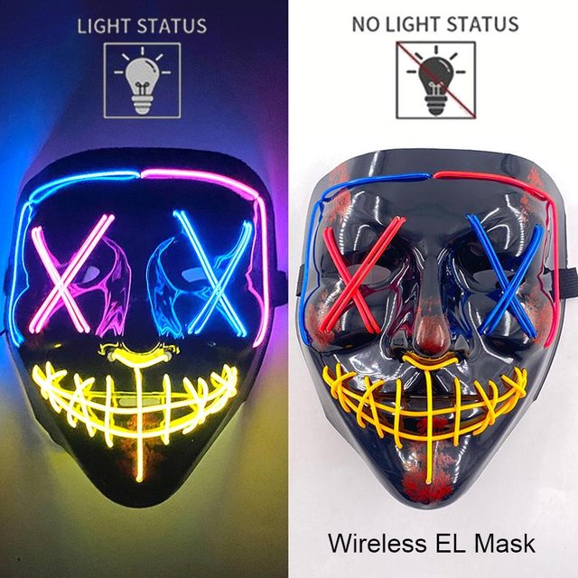 Masque LED Lumineux Sans Fil Purge Visage Complet Adulte Casque Costumes Masque Cosplay Carnaval Mascarade Brille Dans Le Noir