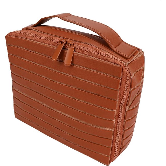 Parallele Make-up-Tasche Wasserdicht Große Kapazität Mehrere Fächer Tragbar Faltbar Make-up-Tasche für Damen Braun brown