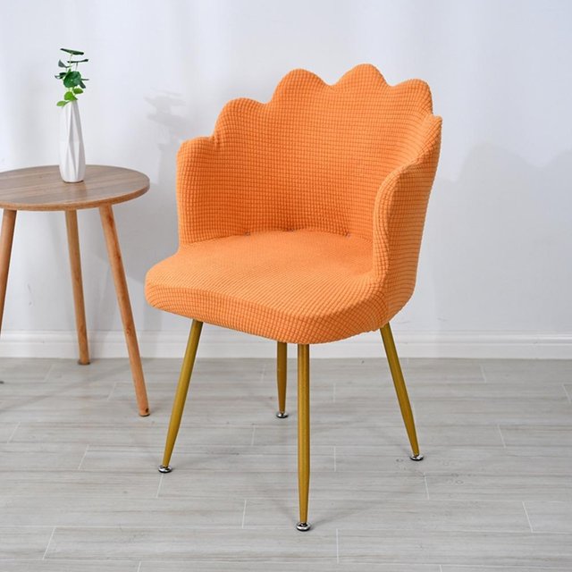Elastische Blütenblatt-Stuhlhusse Gebogene Staubdichte Make-up-Stuhlhusse Rutschfeste Polarfleece Esszimmertisch-Stuhlhusse Lesezimmer Dekoration orange