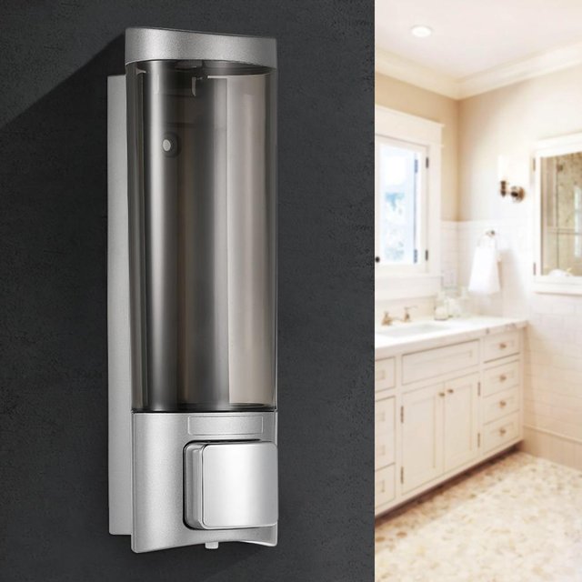 Distributeur Manuel de Savon pour les Mains à Fixation Murale Distributeur de Shampooing Liquide Gel Douche Nettoyant pour les Mains Distributeur de Lotion pour Toilettes pour Silver gray