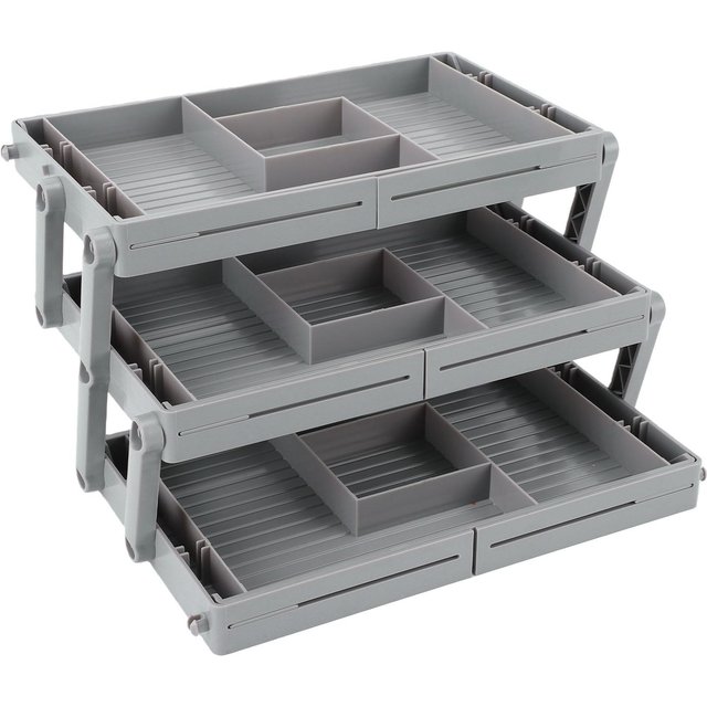 3-stöckiger Schubladen-Organizer, verstellbar, erweiterbar, mehrstufig, intelligenter Schubladen-Organizer für Make-up, Schmuck, Kosmetik gray