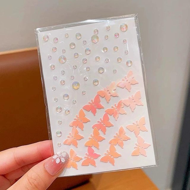 Strass-Aufkleber für das Gesicht, Festival-Make-up, Kristall-Aufkleber für Kinder, Diamant-Schmuck-Aufkleber, selbstklebende Glitzer für das Gesicht pink butterfly white