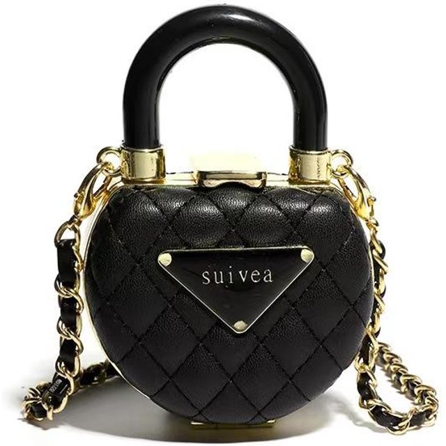 Mini Mini Parfum Enveloppe Rouge Tendance avec Chaîne Diagonale en Forme de Diamant pour Femmes, Tendance et Chic avec Petit Sac de Retouche Miroir black
