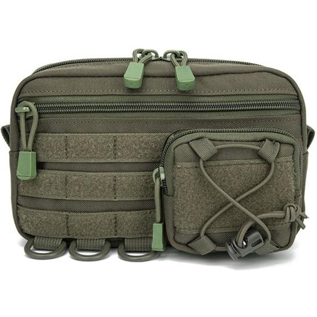 Pochette Administrative Horizontale Molle avec Poche Frontale à Cordon de Serrage Poche pour Secouriste Sac Organisateur Utilité EDC Sac Banane de Chasse vert