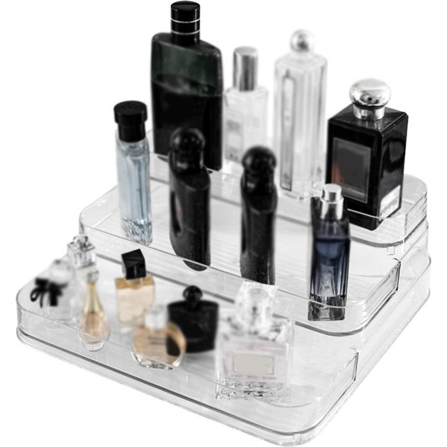 Présentoir à parfums à 3 niveaux en acrylique transparent pour cosmétiques, présentoir pour vernis à ongles, pour vanité transparent