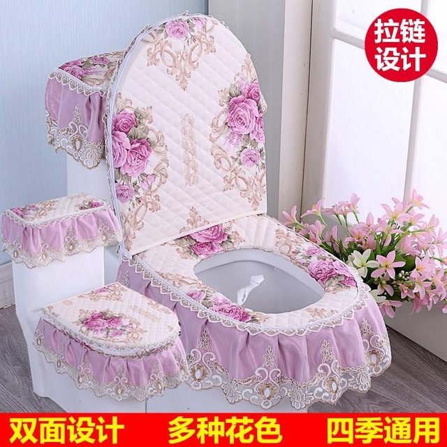 Housse de siège de toilette, couvercle de réservoir d'Eau de toilette, housse anti-poussière, coussin de siège de toilette détachable, en tissu, 3 pièces/ensemble gray