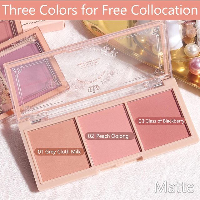 Poudre de maquillage 3 en 1 pour fard à joues mat de couleur, fard à joues de maquillage pour une longue durée, résistant à la transpiration, non gras, blush brillant, mat, éclaircit la peau, aspect naturel 01 white