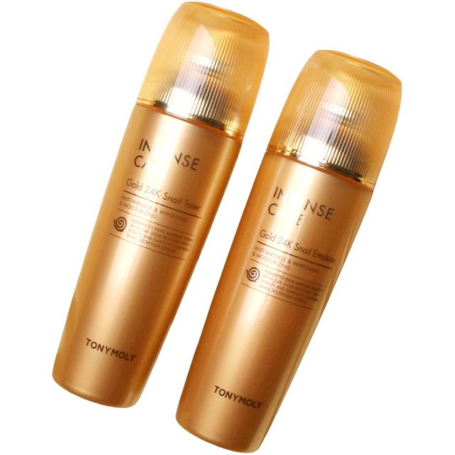 TONYMOLY Intense Care Gold 24K Schnecken Hautpflege 2-teiliges Set - Premium Schneckenschleim & 24K Gold Hautreparatur Duo beige