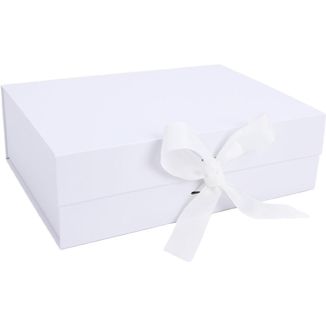 Boîte Cadeau avec Fermeture Magnétique Ruban Rabat Ouverture Petite Boîte Saint-Valentin pour Bijoux Parfum blanc