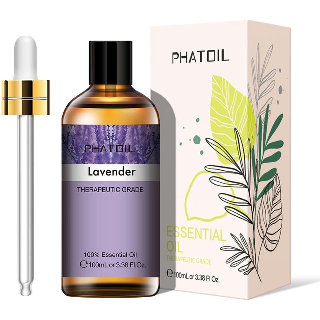PHATOIL 100ML Rose Vanille Lavendel Zimt Minze Teebaum Ätherische Öle für Aromatherapie Diffusor Bad Massage Entspannung Haar- und Hautpflege Lavender