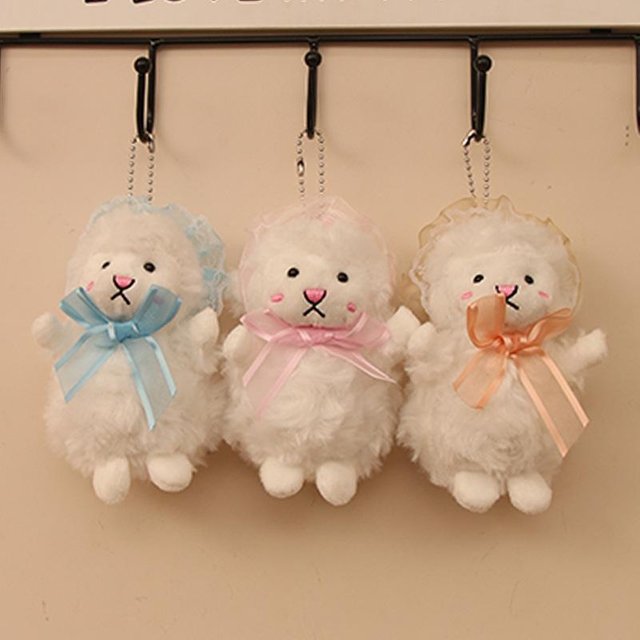 Blush Little Lamb Puppe Schlüsselanhänger Hängendes Ornament Cartoon Plüsch Spielzeug Puppe Paar Tasche Hängendes Ornament Puppe 4 inches beige