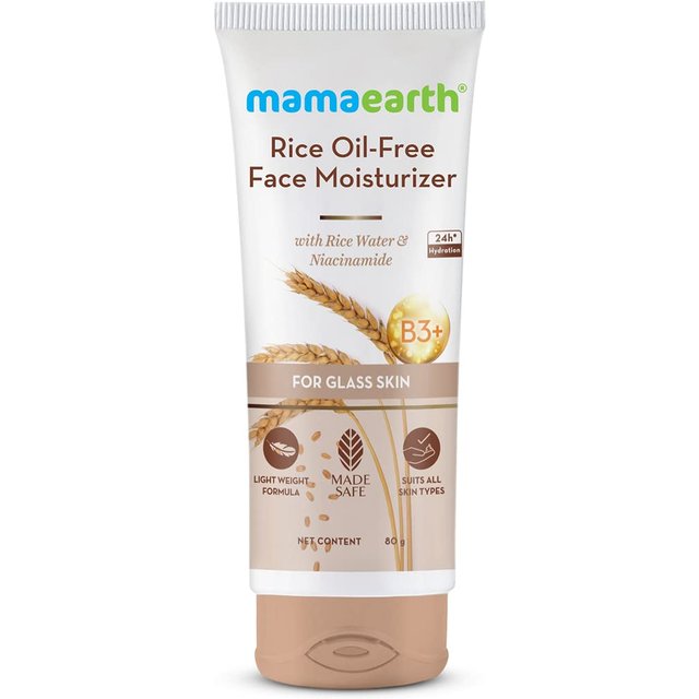 Crème Hydratante Visage Mamaearth Eau de Riz & Niacinamide Pour Peau Grasse – Hydratation 24H Sans Huile – Illumine le Teint – 80g Crème Visage Effet Verre white