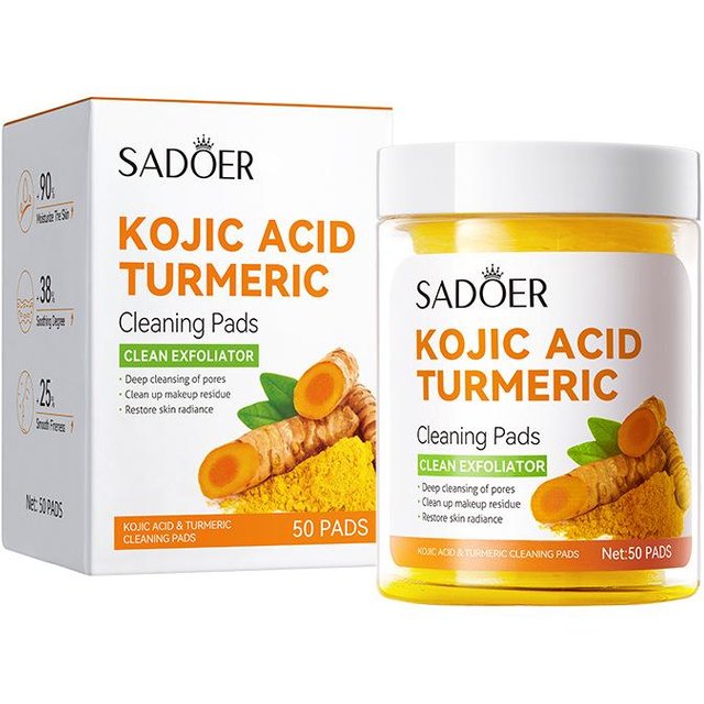 Kojic Säure Kurkuma Reinigungspads 50 Stück, Tiefenreinigung Gesichtsreinigungspads Hautpflegeprodukte 150ml (50 pieces) gray