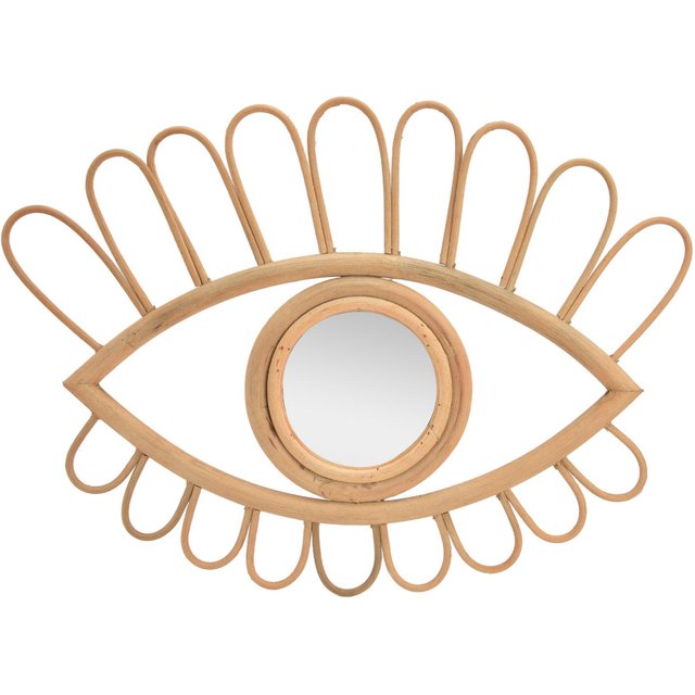 Rattan Augen Wandspiegel Handgewebt Innovative Kunst Ankleide Make-up Badezimmer Hängende Dekoration white