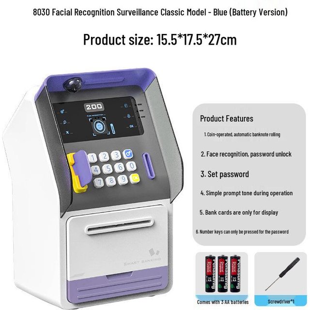 Boîte à monnaie ATM intelligente avec reconnaissance faciale et mot de passe, chargeur automatique de pièces - Coffre-fort jouet pour enfants