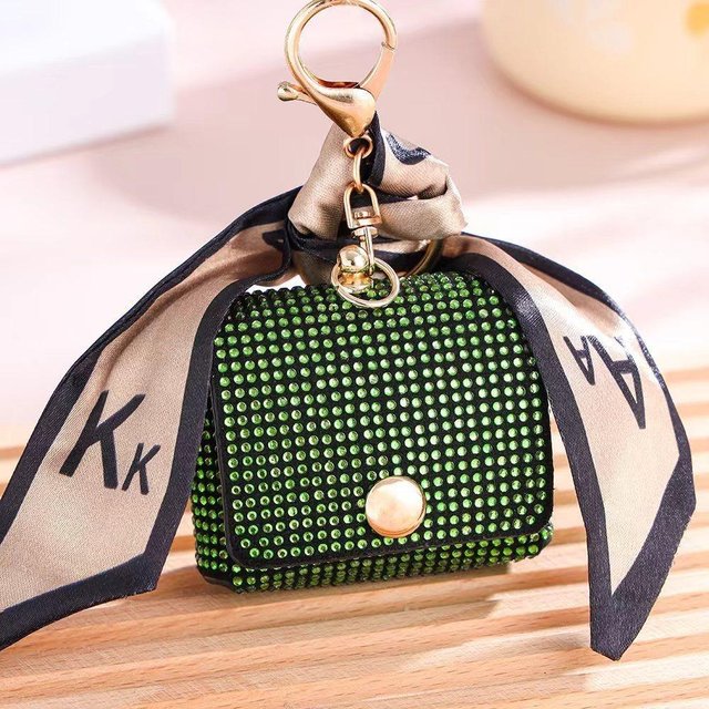 Glänzende Diamant Mini Münzbörse Schlüsselanhänger Lippenstifttasche mit Klappe Aufbewahrungstasche Tragbare Reise Make-up Tasche Kopfhörertasche Geschenk für Mama beige