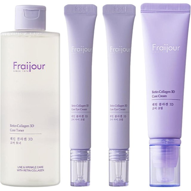Fraijour Retin-Kollagen 3D Core 3-teiliges Geschenkset Straffendes Nährendes Gesichtswasser 250ml + Creme 50ml + Augencreme 15ml x2 Anti-Aging Hautpflege