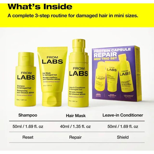 FROMLABS Protein Kapsel Schnelle Reparatur Haarbehandlung 200ml, 3-Minuten Keratin Haarmaske & Tiefenpfleger Shampoo50ML+HairMask 40ML+Conditioner 50ML white