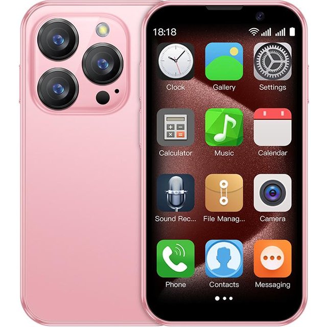 SOYES XS18 PRO 3G Mini Smartphone 3.0 pouces MTK6580 Quad Core 2 Go de RAM 16 Go de ROM Double SIM 2MP Type-C Bluetooth Mp3 WIFI Reconnaissance Faciale WCDMA Android Téléphone Portable rose