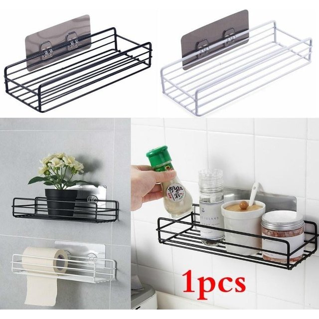 Schmiedeeisen Badezimmer Regal Duschgel Regal Badezimmer Toilette Freie Perforation Waschen Hängekorb Wandbehang Lagerregal schwarz