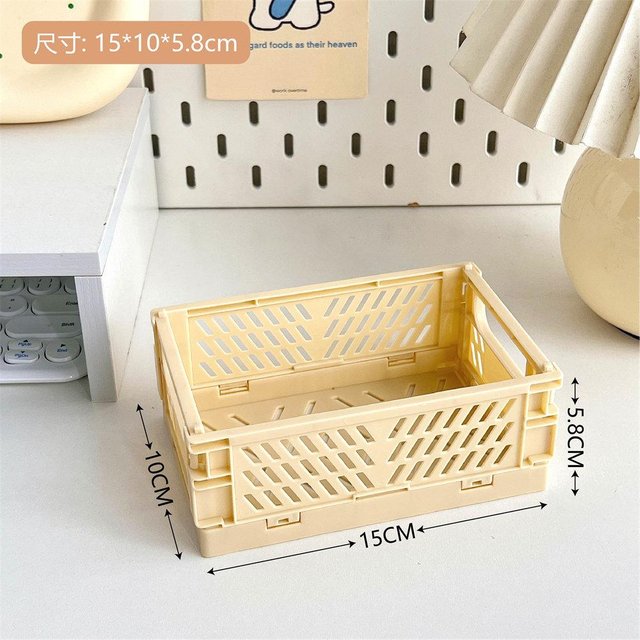 Kunststoff-Falt-Aufbewahrungsbox Faltbare Kiste Desktop-Halter Schreibwaren Make-up Kleinigkeiten Aufbewahrungskorb Home Storage Organisation gelb