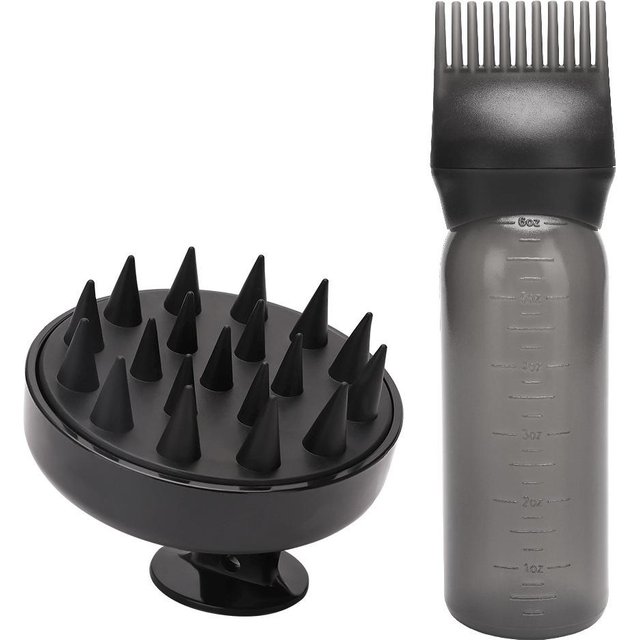 Bouteille Distributrice d'Huile Capillaire Applicateur Peigne Racine Distributeur Pour Huile Capillaire Réutilisable Masseur de Cuir Chevelu Brosse Shampooing Outil Teinture Cheveux noir