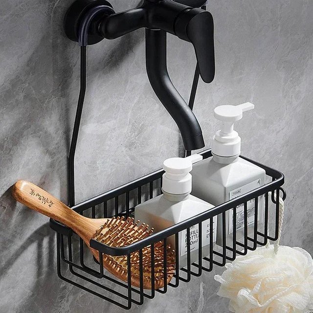 Aluminium-Badezimmerregal ohne Bohren, Duschregal, Regale, Shampoo-Halter, Korbaufbewahrung, Organizer, Badezimmerzubehör schwarz