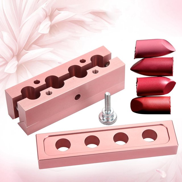12.1 DIY Lippenstiftform Aluminiumlegierung Roségold Doppelte Verwendung Lippenbalsam-Herstellungswerkzeug 4-hole pink