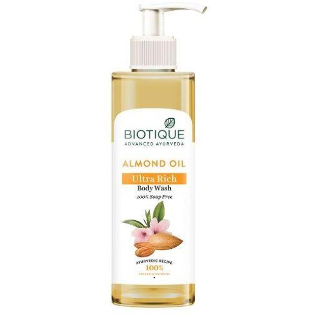 Biotique Mandelöl Duschgel 200ml – pH-ausgeglichener botanischer Reiniger für weiche, strahlende Haut – Seifenfrei & natürlich beige