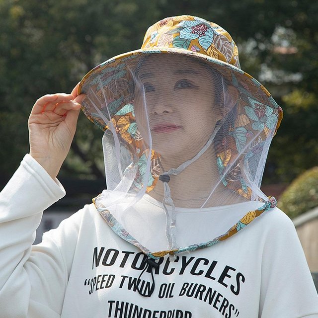Chapeau de protection solaire pour abeilles et moustiques Masque facial Protection solaire Châle Casquette Protection UV Maille respirante Chapeau de cueillette du thé Été gray