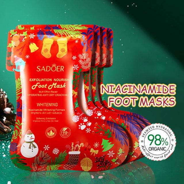 5 Paar SADOER Weihnachts Aufhellende Fußmaske Fuß Peeling Masken Feuchtigkeitsspendend Anti-Aging Handmaske Peeling Hautpflege