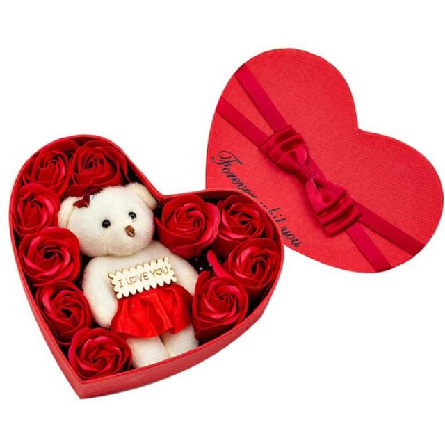 10 Pièces Fleur de Savon Parfumée Cadeau Boîte de Roses Bouquet Cadeau de Fête Pour Anniversaire Mariage rouge