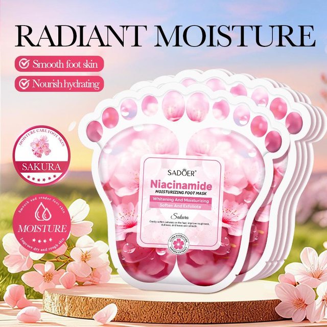 5 Paar SADOER Kirschblüte Niacinamid Fußmaske Aufhellend Feuchtigkeitsspendend Macht Weich Peelt Glättet Fußhaut Peeling-Masken Hautpflege pink