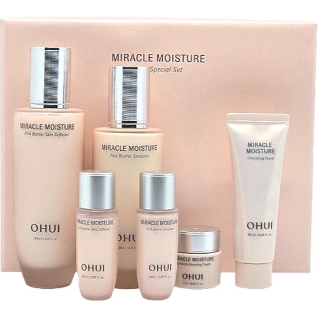 OHUI Miracle Moisture Pink Barrier 2-Piece Special Set | Skin Softener 150ml + Emulsion 130ml + Miniatures | Ceramide Skincare Gift Set Special Set white